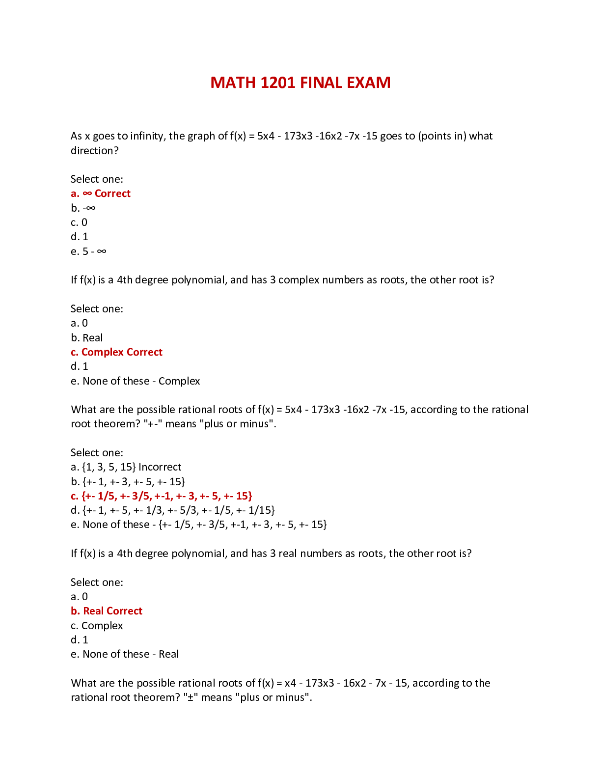 Preview image of MATH 1201 FINAL EXAM / MATH 1201 FINAL EXAM document